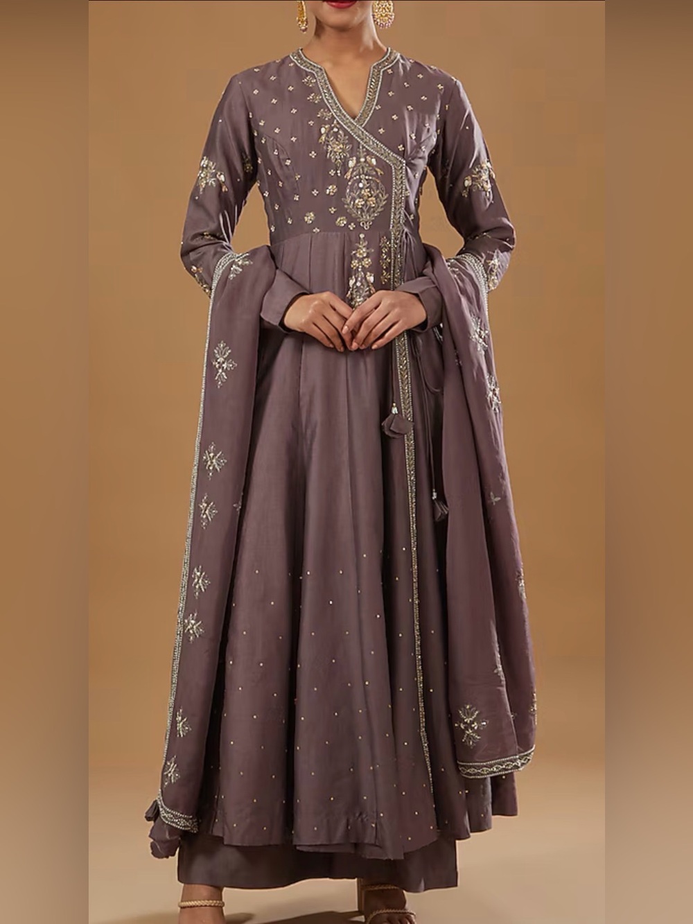 Matsya Mauve Embroidered Women's Anarkali Dress with Dupatta